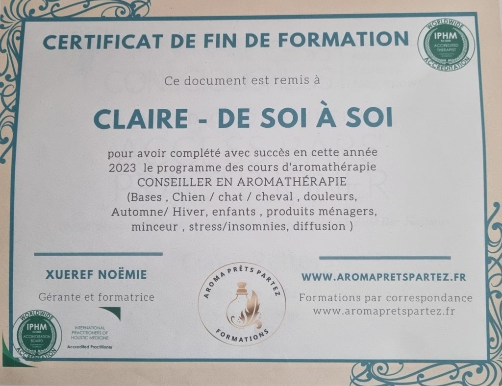 Huiles Essentielles - Certificat de fin de formation